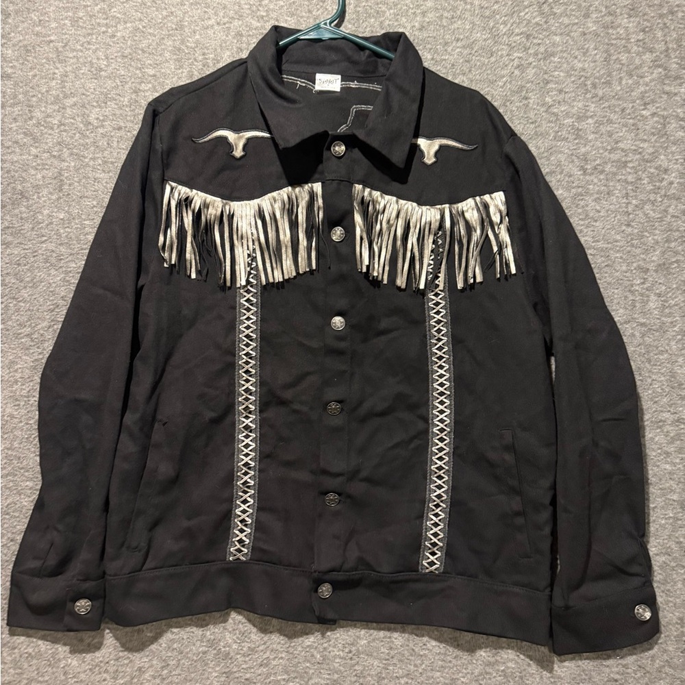 Spirit Western Fringe Jacket Shirt unisex Medium black silver Steer embroidered